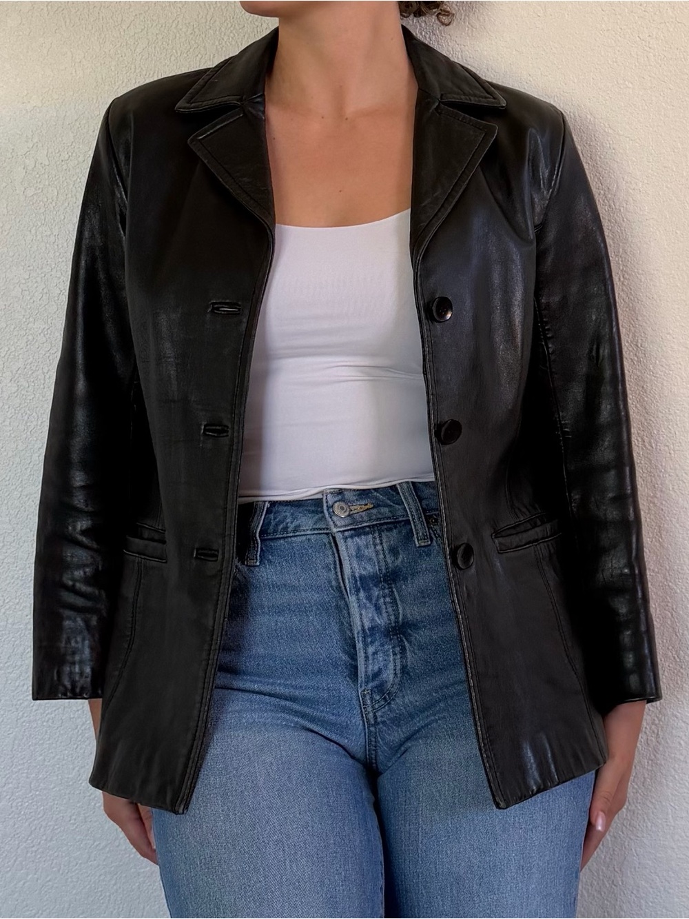 Vintage John Carlisle Black Genuine Leather 90s Blazer Jacket Women’s Small